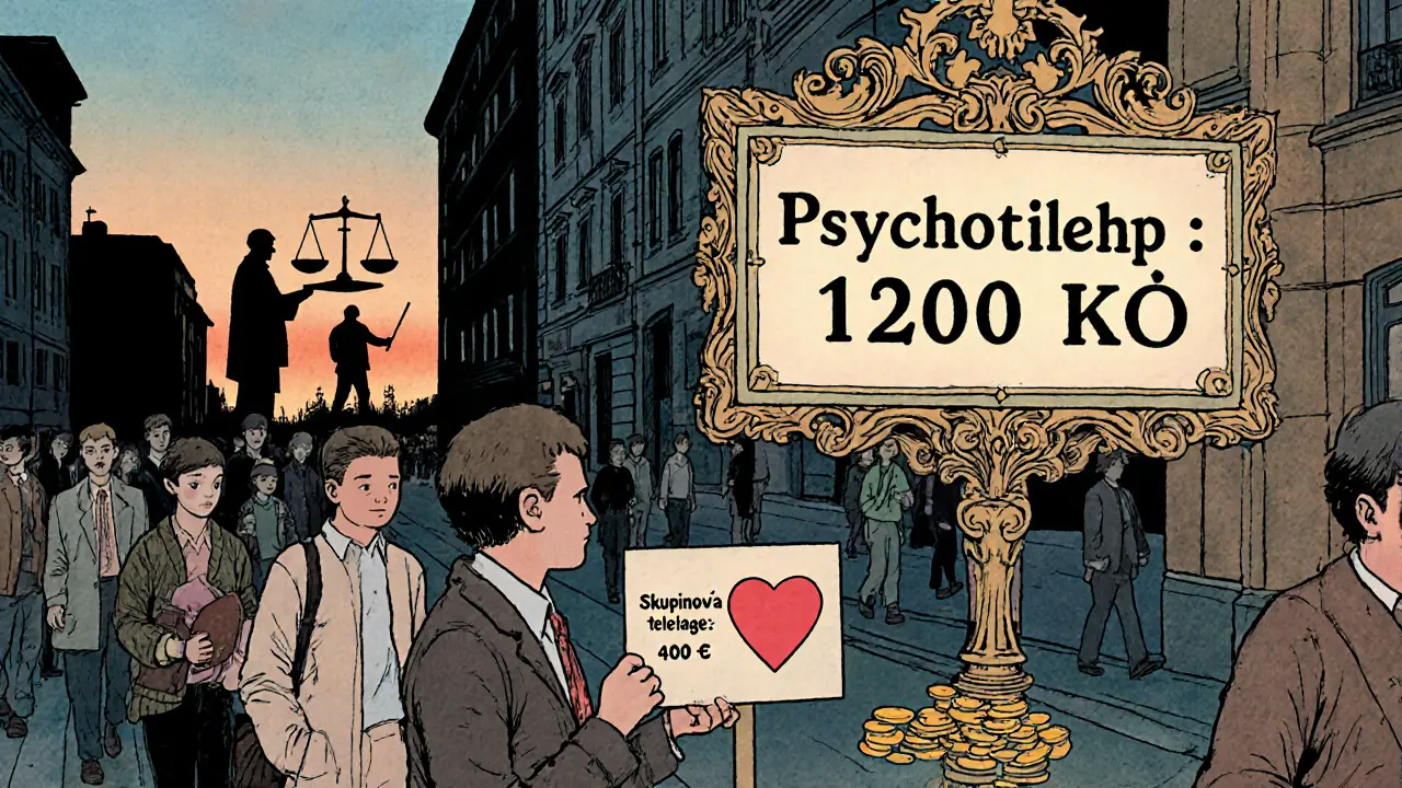 Lidé v městě miní cenu psychoterapie, zatímco student nabízí levnější skupinovou terapii.