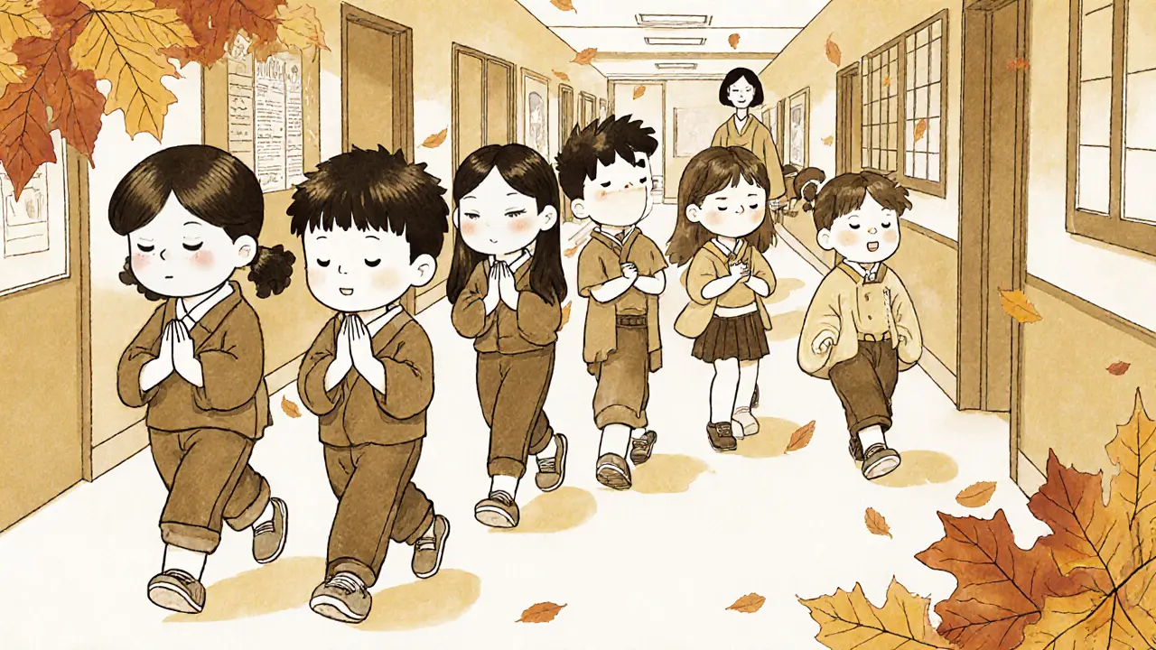 Děti v škole jemně provádějí náhradní chování, ostatní je nevšímají.