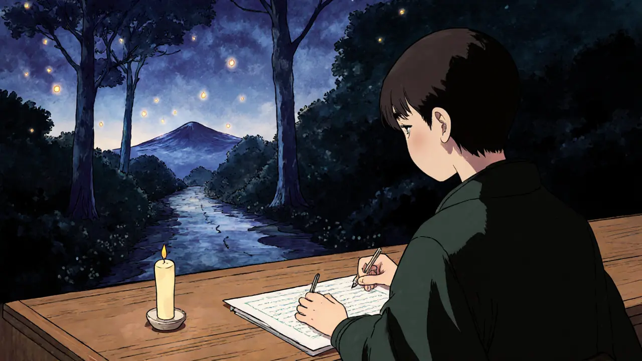 Osoba přepisuje špatný sen na klidný scénář v kanceláři.