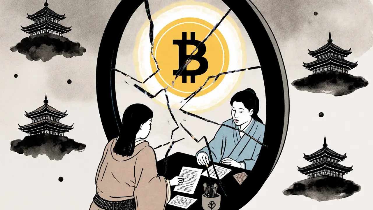 Zlomené zrcadlo zobrazuje různé verze pacienta, přičemž se všichni spojují v lotosový květ.