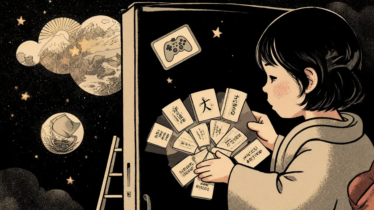 Dítě drží dokončený magnetický vějíř s odměnami na lednici.