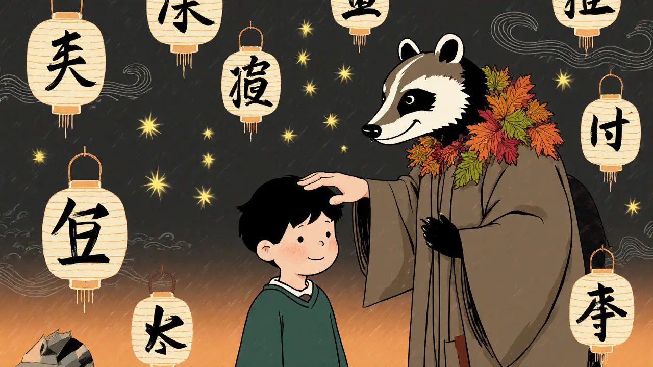 Dítě v bouřce, kritické věci se mění v světélka, moudrá medvědice klidně kleká vedle něj.