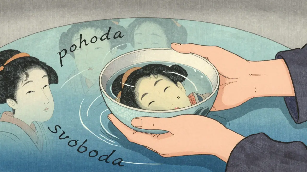 Ruce drží míšku s vodou, ve které se odrážejí fragmenty života, postupně se spojující do celku.