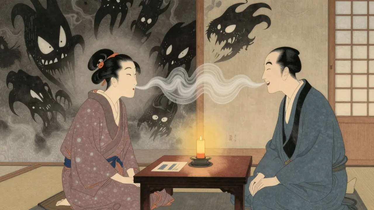 Terapeut a pacient spolu dýchají, strach se mění v mlhu.