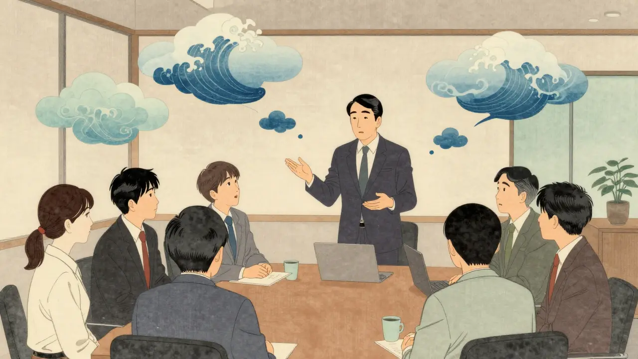 Ředitel s otevřenou pověstí o terapii mluví s týmem v klidné kanceláři.