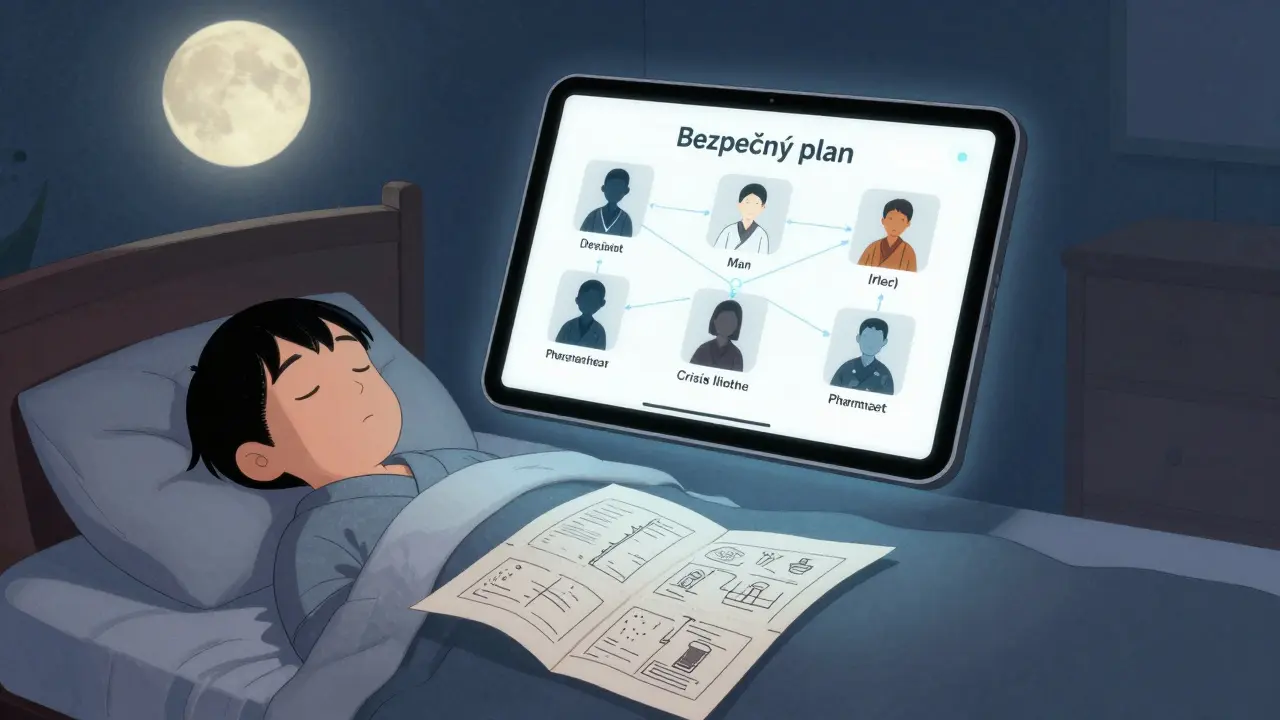 Digitální aplikace s krizovým plánem, která spojuje pět podpůrných osob.