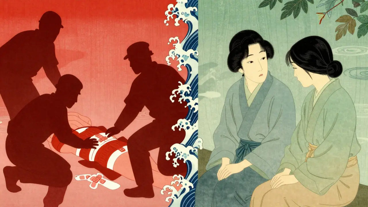 Vizuální rozdíl mezi fyzickou záchranou a psychickou pomocí