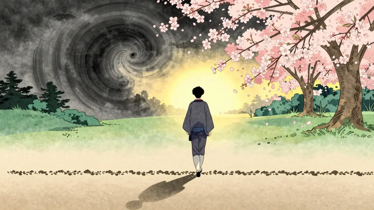 Cesta k uzdravení a nastavení zdravých hranic v ukiyó-e stylu.