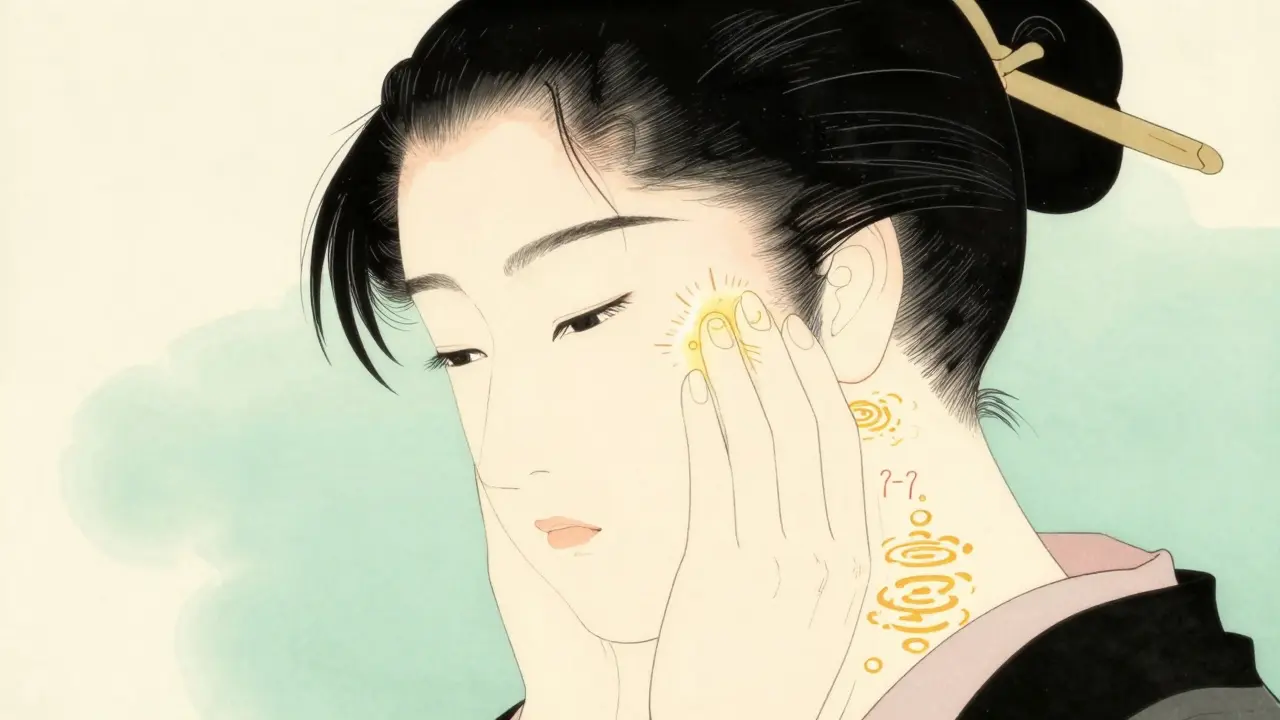 Ilustrace procesu poklepávání na body EFT pro uvolnění napětí.