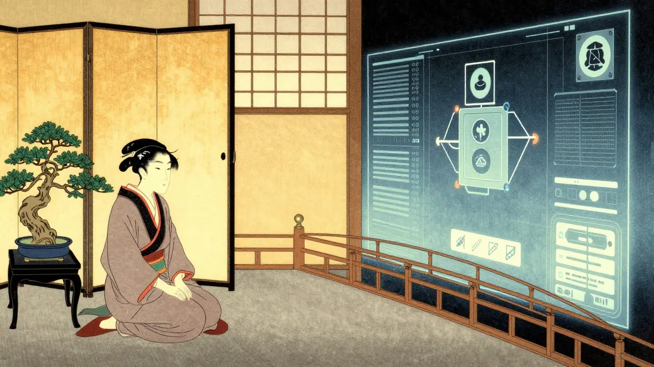 Kombinace tradiční kanceláře terapeuta a digitálního světa.