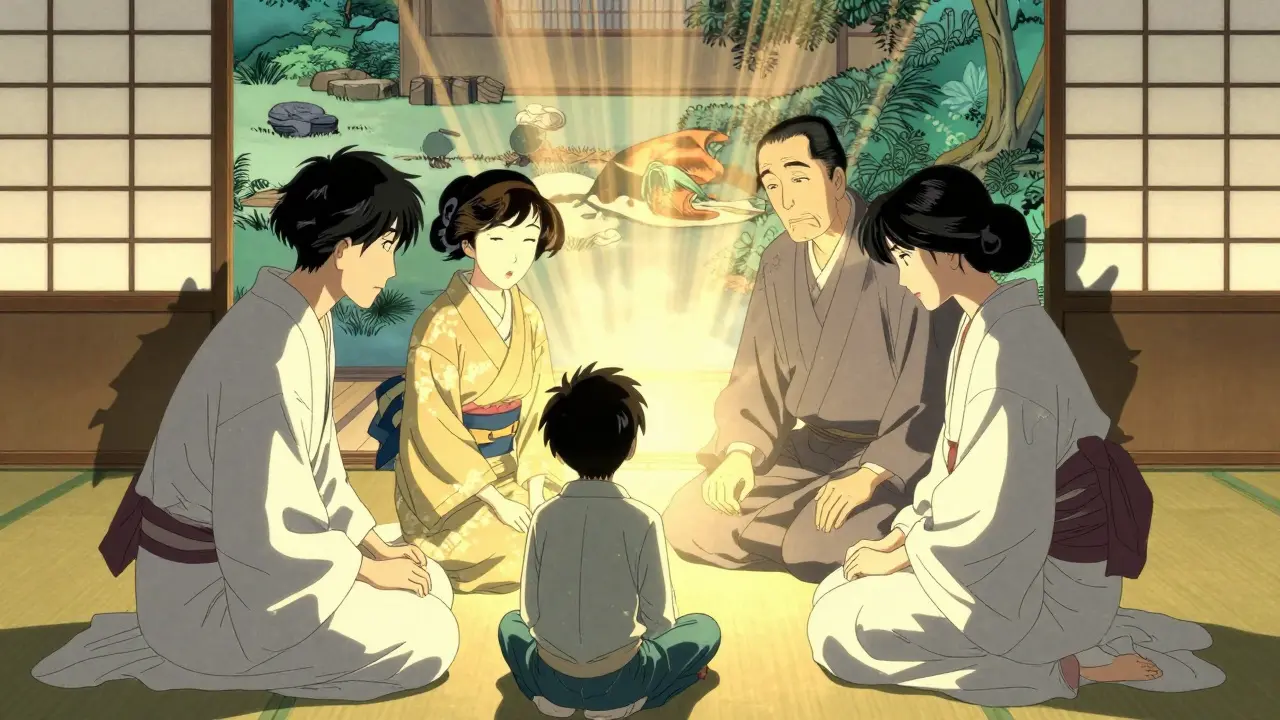 Rodina v podpoře a harmonii v japonském stylu