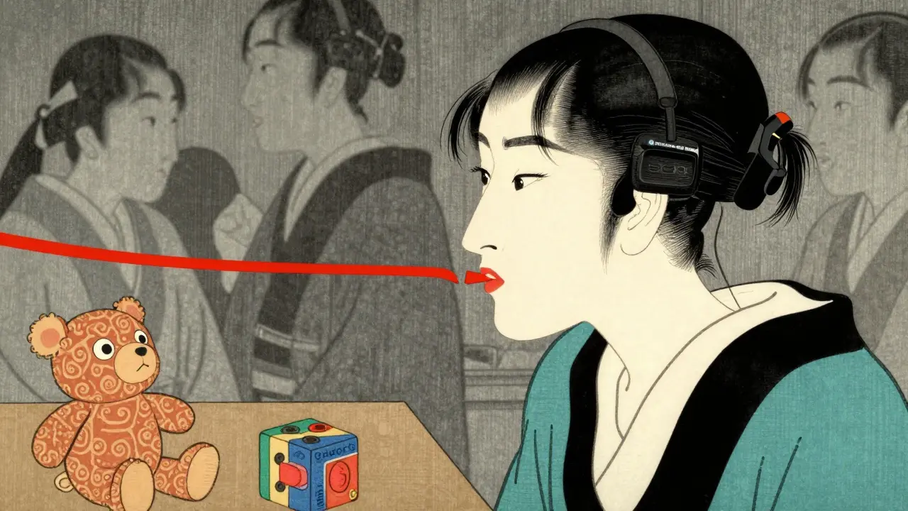 Kresba ve stylu Ukiyo-e: Použití speciálního sluchátka a senzorických pomůcek pro soustředění.