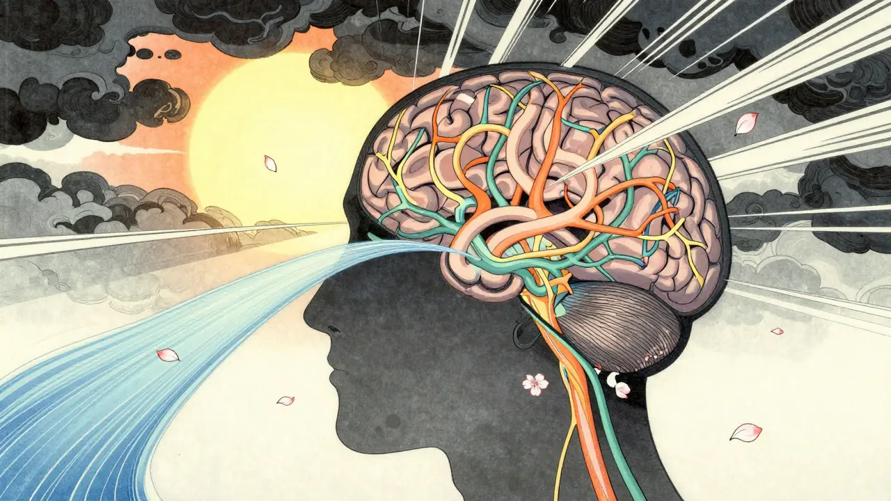 Konceptuální ilustrace mozku: transformace zmatku na jasné neuronové dráhy pomocí mindfulness