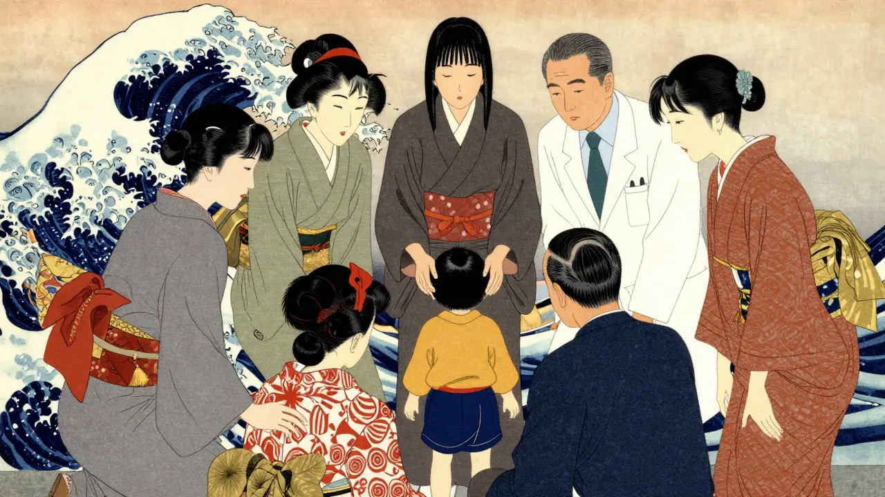 Tým odborníků chrání dítě před traumatem ve stylu ukiyo-e