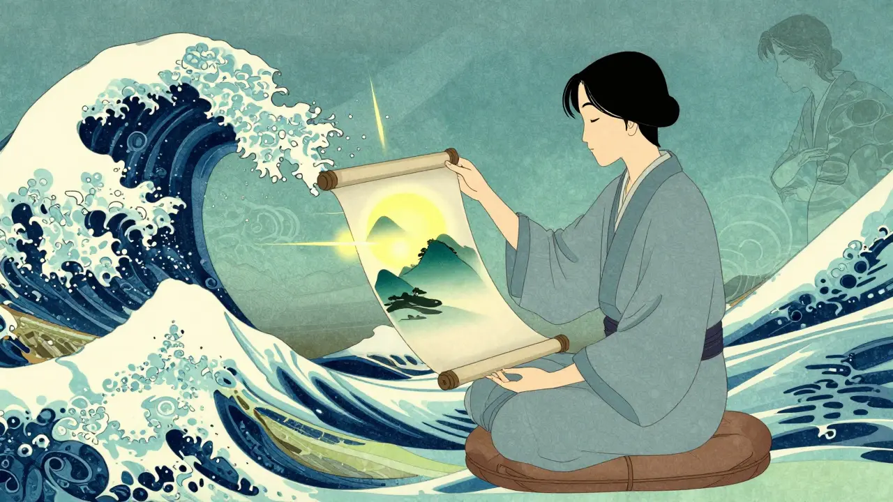 Kresba inspirovaná Ukiyo-e: terapie snů mění děsivý sen na klidný obraz