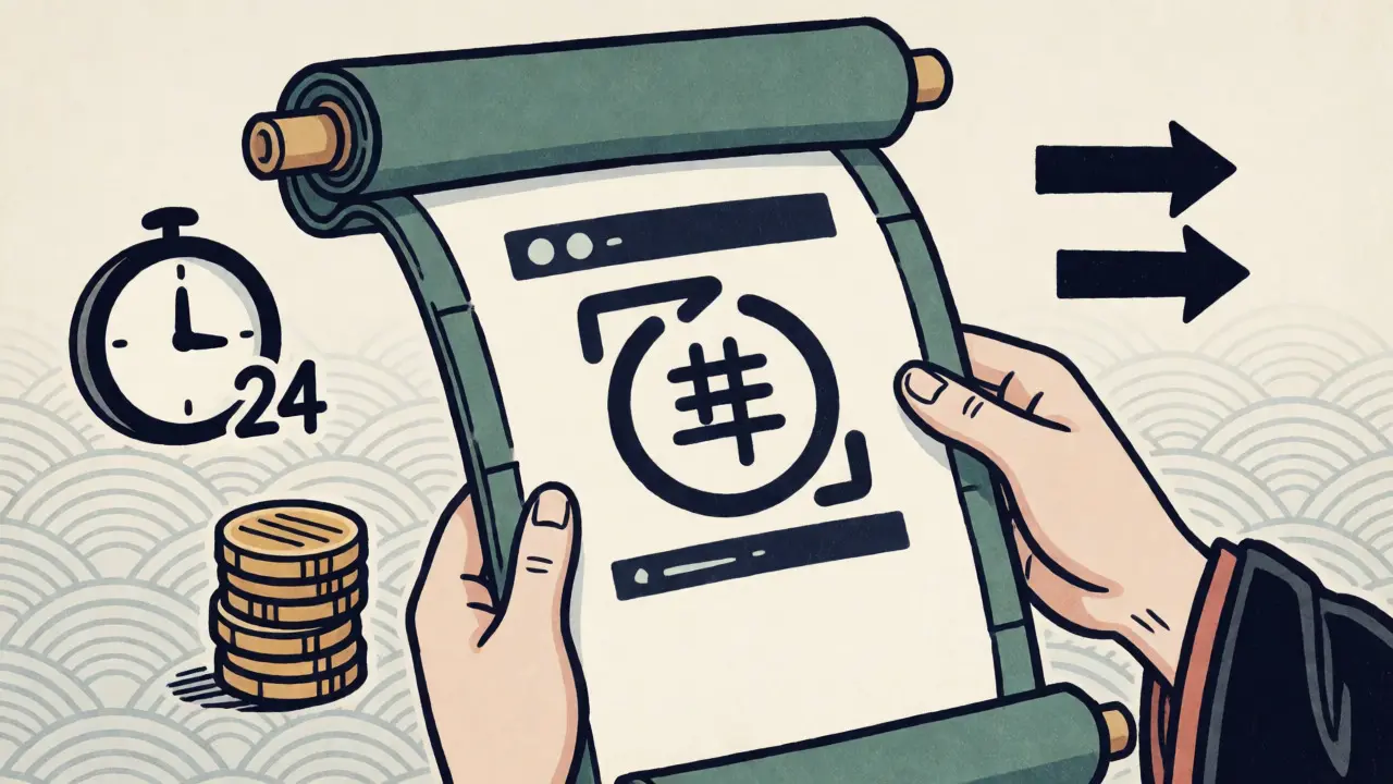 Kresba ve stylu ukiyo-e s rukama držícími smlouvu a symboly podmínek